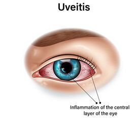 Uveitis Scientific Illustration, Eye Inflammation and Uvea Layer Damage Visualization
