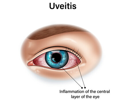 Uveitis Scientific Illustration, Eye Inflammation and Uvea Layer Damage Visualization