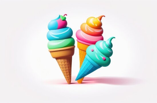 recommend clip art: colored ice cream, ice cream in a waffle cone. 3d cartoon illustration