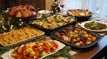 Obraz premium A Table Spread of Holiday Dishes for a Festive Gathering