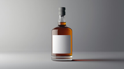 Fototapeta premium glass bottle of whiskey with blank label mockup isolated on grey background for product advertising