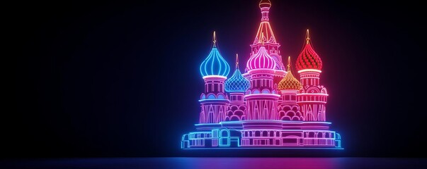 Holographic Saint Basil's Cathedral, digital projection, neon Moscow, augmented reality
