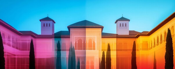 Virtual Alhambra, glowing holographic palace, futuristic Granada