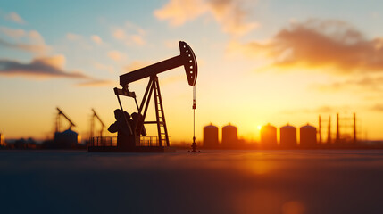 Oil Pump at Sunset | Iconic Silhouette of Energy Production Against a Vibrant Sky