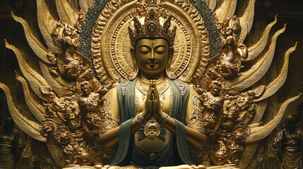 Fototapeta premium bodhisattva lord buddha statue monk meditating buddhism culture religion