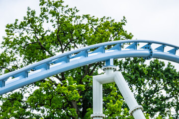 Roller coaster rails at an amusement park.