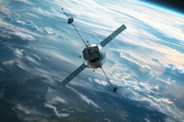 Obraz premium Spacecraft orbiting earth with a cloud covered surface visible below