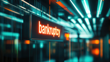 3d graphic banner of " bankruptcy" news  on green light background 