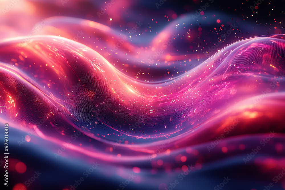 Poster an abstract digital artwork featuring pulsating neon colors and dynamic shapes. concept of modern di