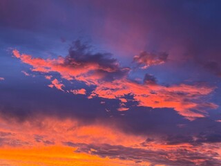 Sunset sky clouds fiery glowing dusk heaven