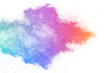abstract powder splatted background. Colorful powder explosion on white background. Colored cloud. Colorful dust explode. Paint Holi.
