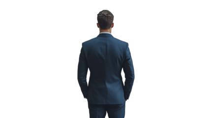 A Professional Man Dressed in a Suit Standing and Facing the Distant Horizon Ahead Of Him. transparent  background