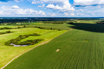 Aerial view of vast corn fields