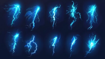 Cartoon lightning animation with dynamic electric effects, stylized thunder visuals, bright flashes, ideal for animation, video, gaming, and creative storytelling projects. AI generated illustration.