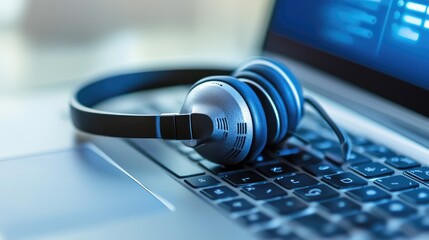 VOIP Headset on Laptop Keyboard. AI generated illustration