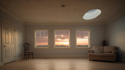 Minimalist Room with Sunset View and Skylight