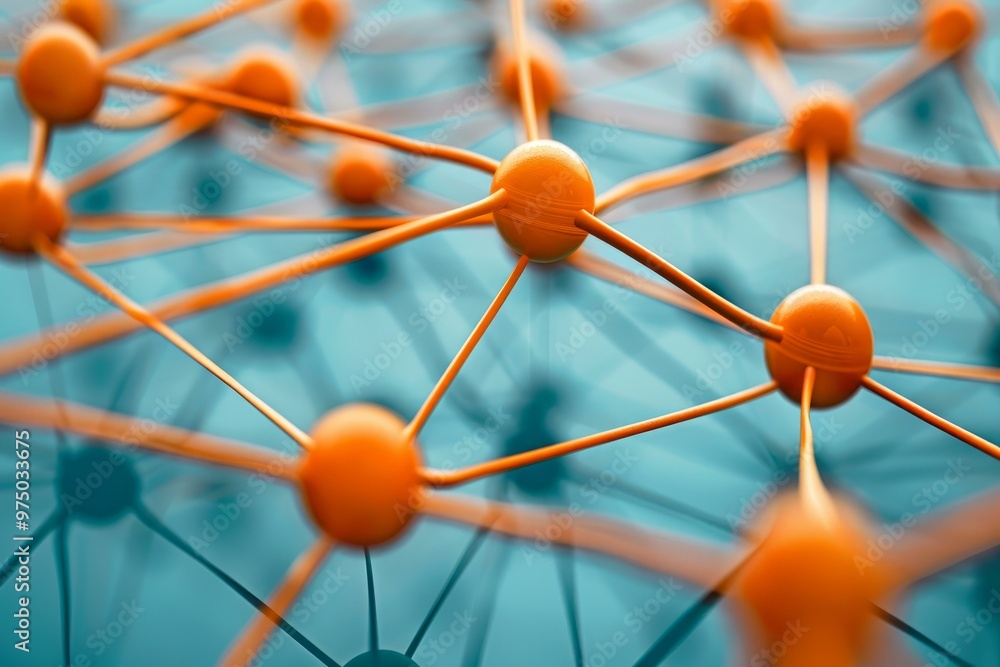 Aufkleber network of interconnected orange spheres is forming a complex structure, symbolizing communication a