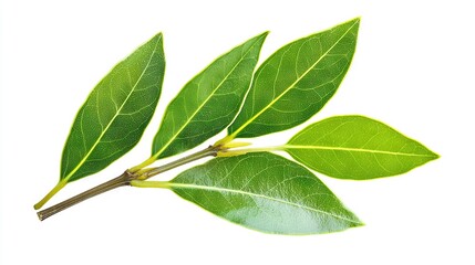 Obraz premium Close-up of a green leaf on a twig with stem attached