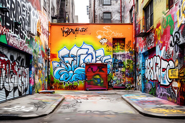 Abstract bright graffiti pattern. With bricks, paint drips, words in graffiti style. Graphic urban design for textiles, sportswear, prints.