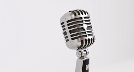 Fototapeta premium Retro Silver Microphone on White Background - Vintage Audio Equipment Png