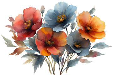 Horizontal background with red poppies on a white background.
