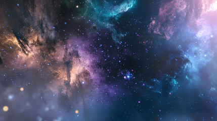 Naklejka premium A dreamy, colorful galaxy with stars and swirling nebulae in shades of blue, purple, and pink