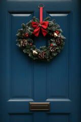 Christmas holiday wreath on beautiful entrance door