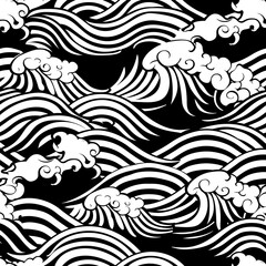 Fototapeta premium Seamless Pattern of Japanese Waves in Black and White