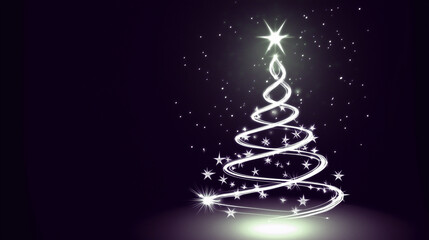 Illustration of a glowing christmas tree on a dark background with stars