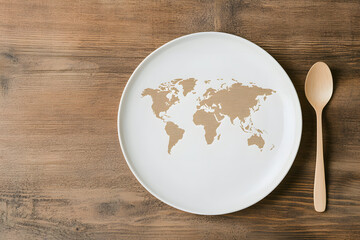 Plate with a World Map Accompanied by a Fork and Spoon | Global Cuisine and International Dining Concept