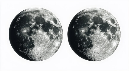 Naklejka premium Two side-by-side images of the moon,against a white background