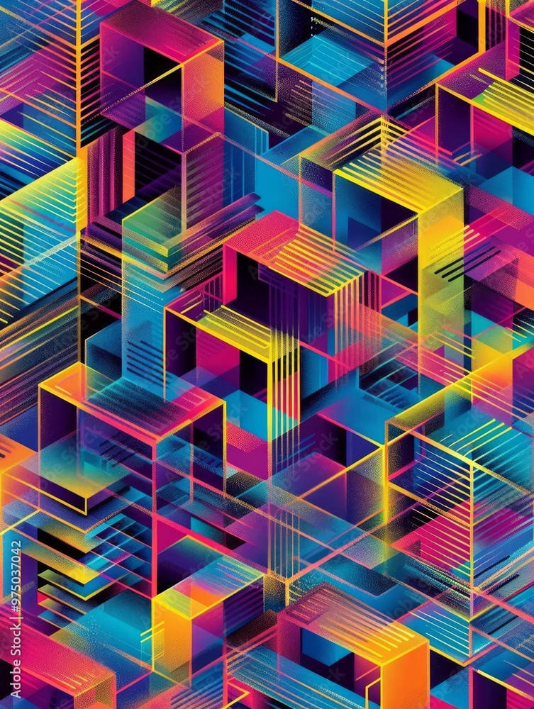 Aufkleber vibrant and intricate geometric design featuring a series of cubes arranged in an isometric pattern