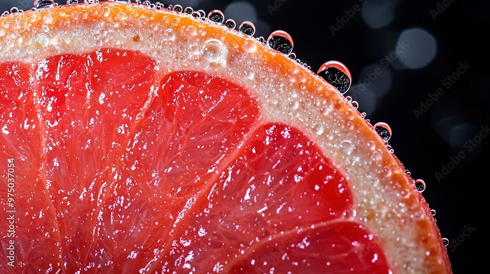 Sticker   A grapefruit cut in half, showing water droplets on the surface