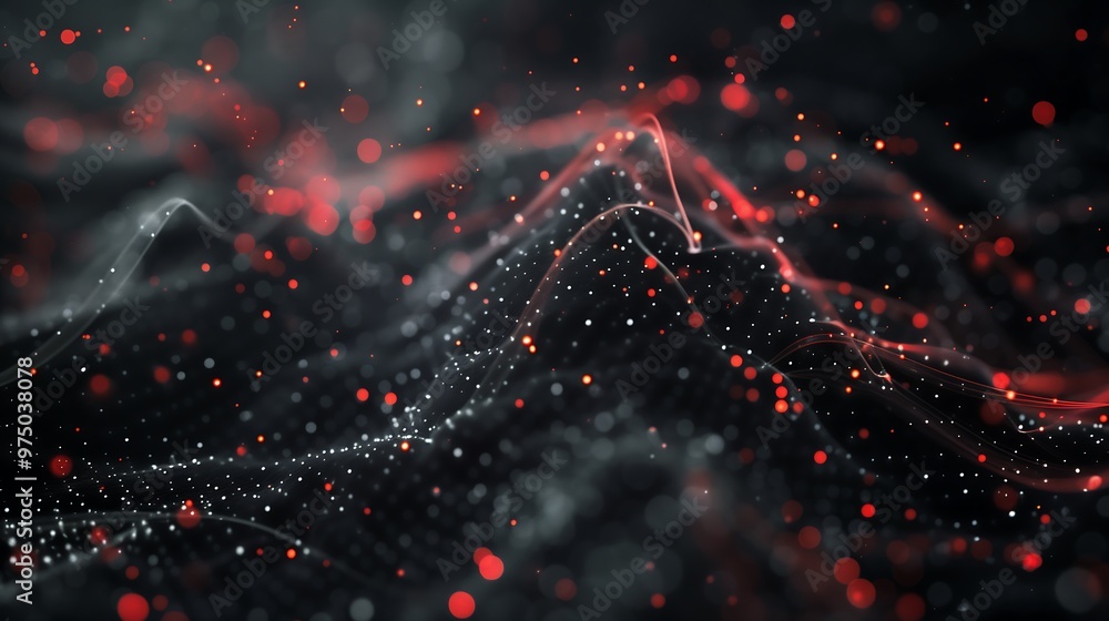 Poster abstract red and black 3d particle wave background with blur effect