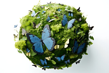World environment day with earth, levees, flowers, butterfly's. vector illustration design