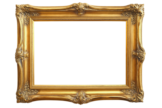 European style gold leaf wood frame isolated on a white or transparent background. 3:2 ratio for photo, image, picture, art, or painting.
