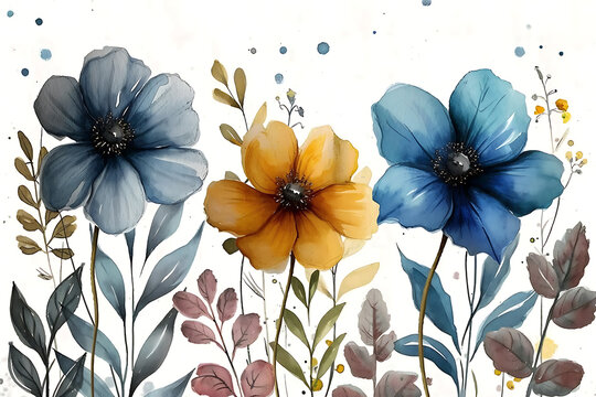 Watercolor translucent roses set . Botanical flower illustration. Pressed flower with leaves drawing