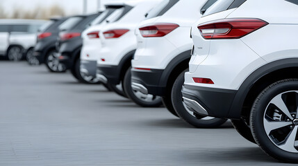 Row of Different Cars Parked in the Parking Lot | Diverse Vehicle Lineup in Organized Urban Space