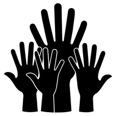 Obraz premium A black silhouette showcasing a variety of hand sizes arranged in an ascending pattern illustrating diversity and artful expression against a white backdrop