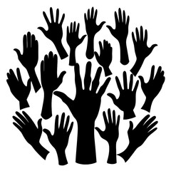 Obraz premium Silhouette hands in various positions are arranged in a circular pattern creating a visual representation of community support and collaboration