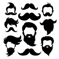 A diverse array of black silhouettes featuring mustaches and beards in various styles suitable for artistic projects and design applications