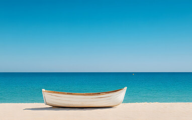 Beach Scene with a Weathered Wooden Sailboat | Serene Coastal View and Rustic Maritime Charm