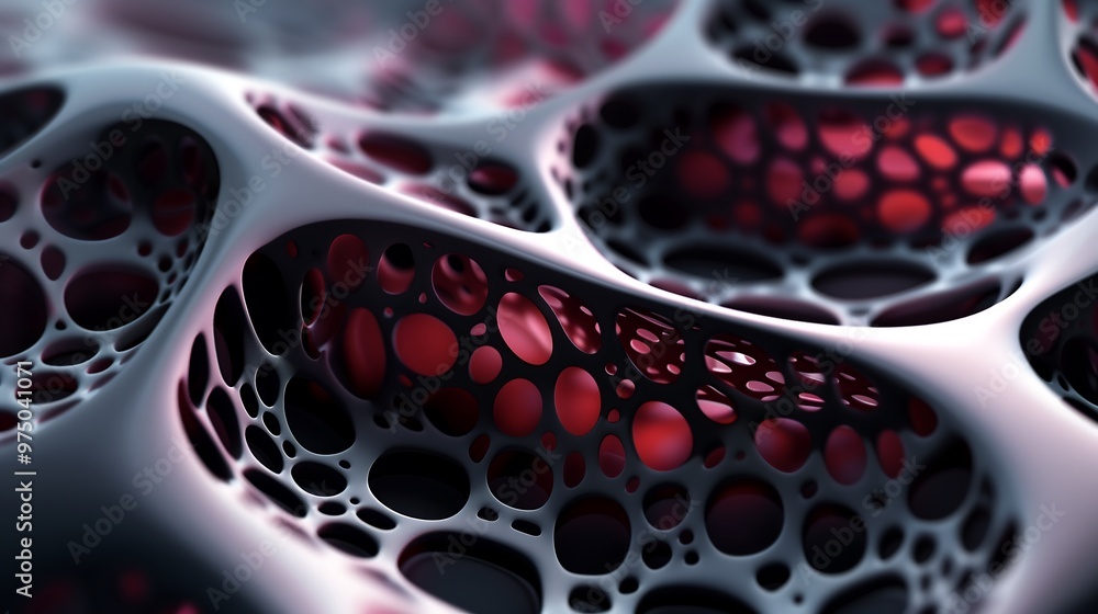 Poster abstract 3d render of a dark and intricate organic cell structure, reminiscent of a biological netwo