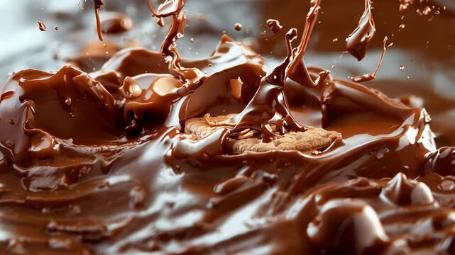 Watch as cookies dramatically float and sink in rich liquid chocolate, showcasing the intriguing science of density and buoyancy in a sweet treat exploration.
