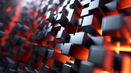 Fototapeta premium Abstract background with glowing red and black cubes. 3D render.