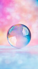 iridescent soap bubble on pastel background, abstract art concept