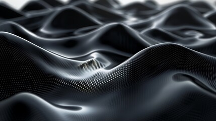 Abstract black and white wave pattern, flowing motion background texture. 3D digital render, minimalist geometric design, tech wallpaper