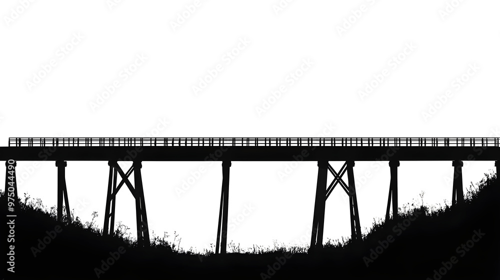 Wall mural black metal bridge silhouette isolated png transparent background