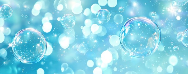 Light blue bubble background with shiny and sparkling effects creating a whimsical and dreamy atmosphere