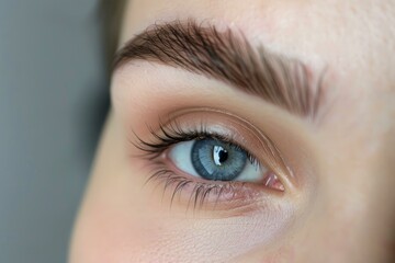Obraz premium Close up of a woman's face showing long eyelashes after eyelash extension treatment